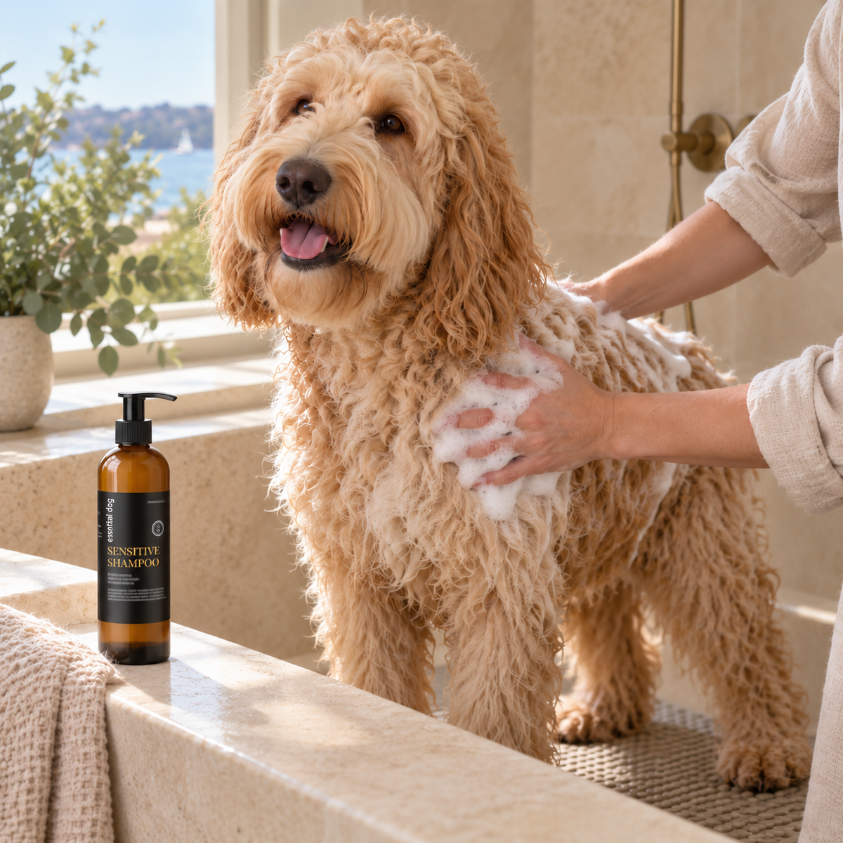 Essential Dog Sensitive Shampoo — 250mL in a natural Cavoodle or Groodle care routine at home