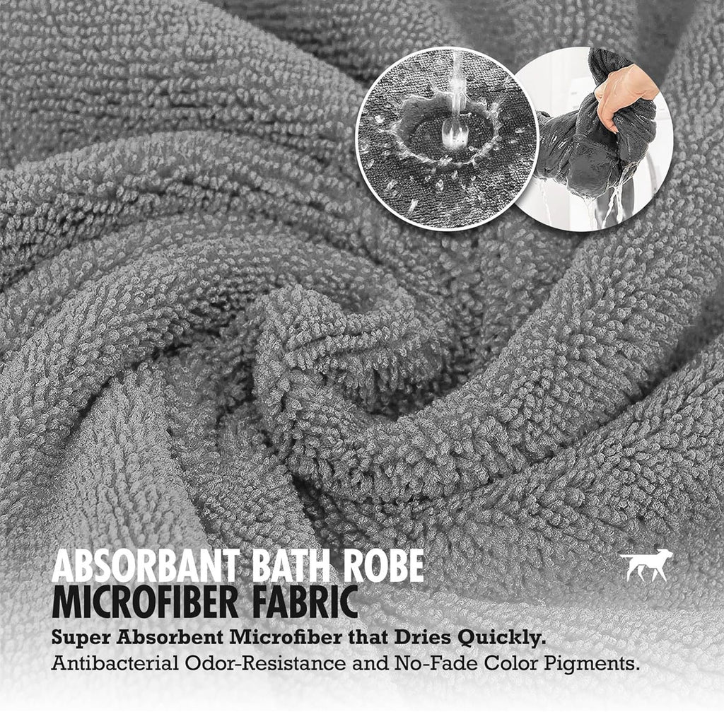 Close view of the robe's absorbent grey microfibre texture
